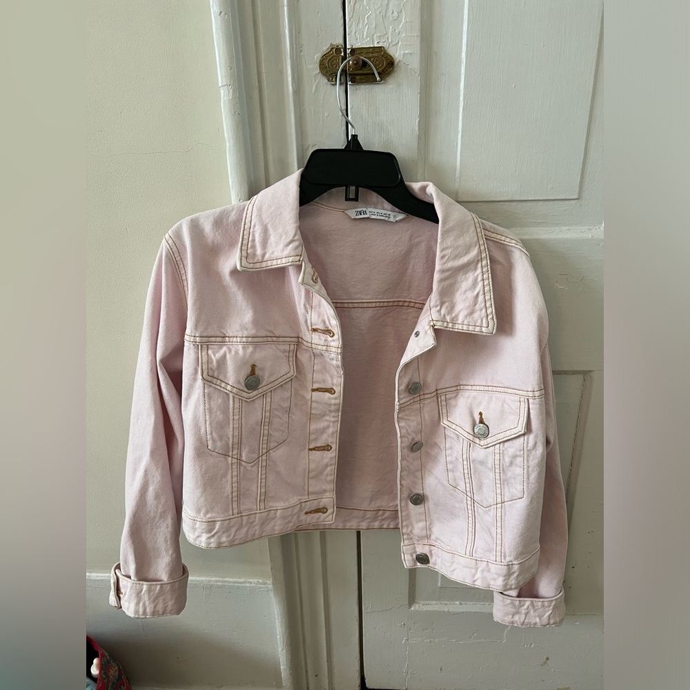 zara blush pink denim jacket size M